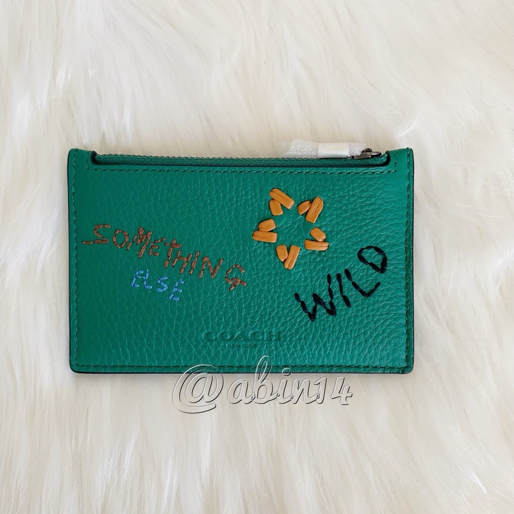 NWT Coach Leather Zip Card Case with Diary Embroidery - Picture 5 of 5